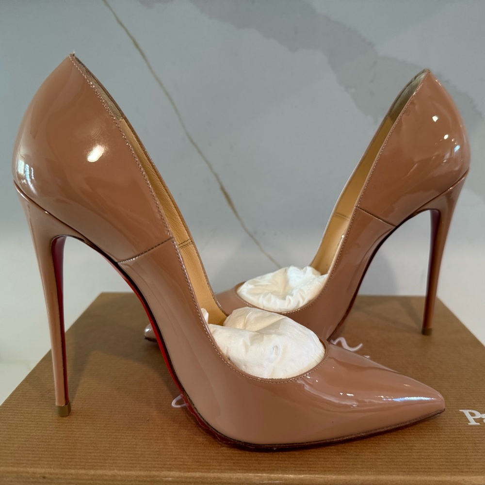 Christian Louboutin So Kate Nude Patent 120 Heels